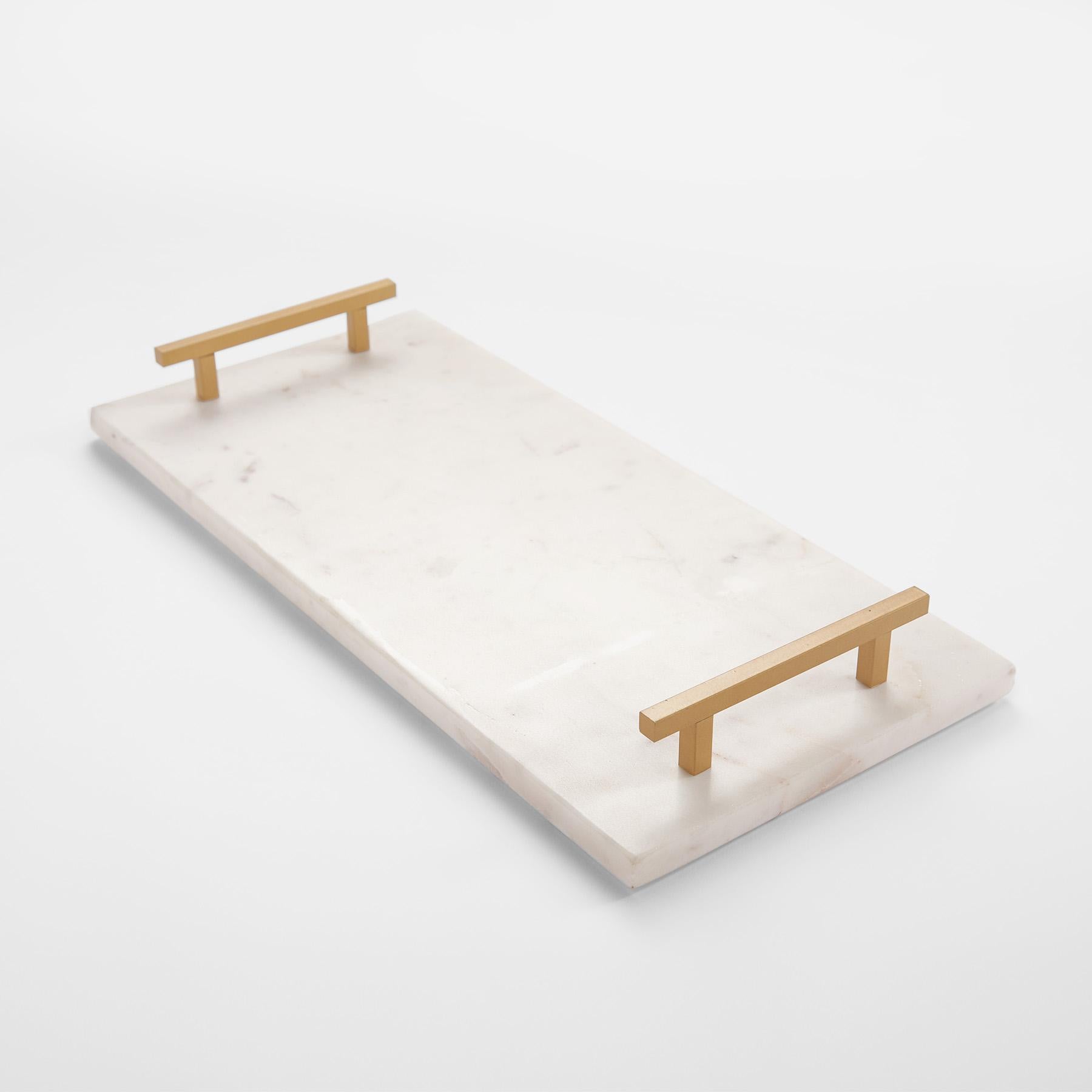Ivory & Gold Marble Rectangle Tray Large