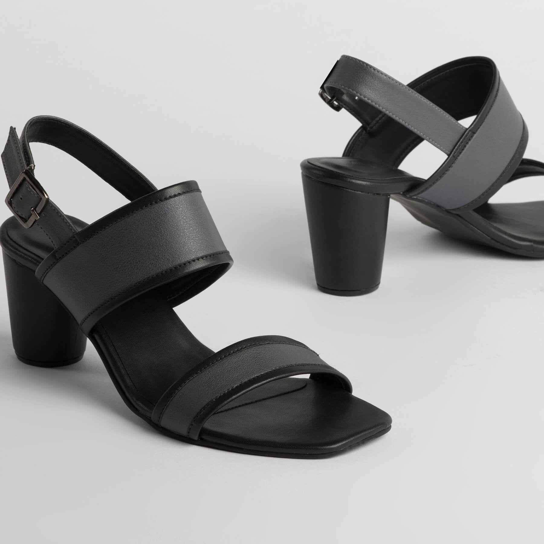 Charcoal & Black Block Heels