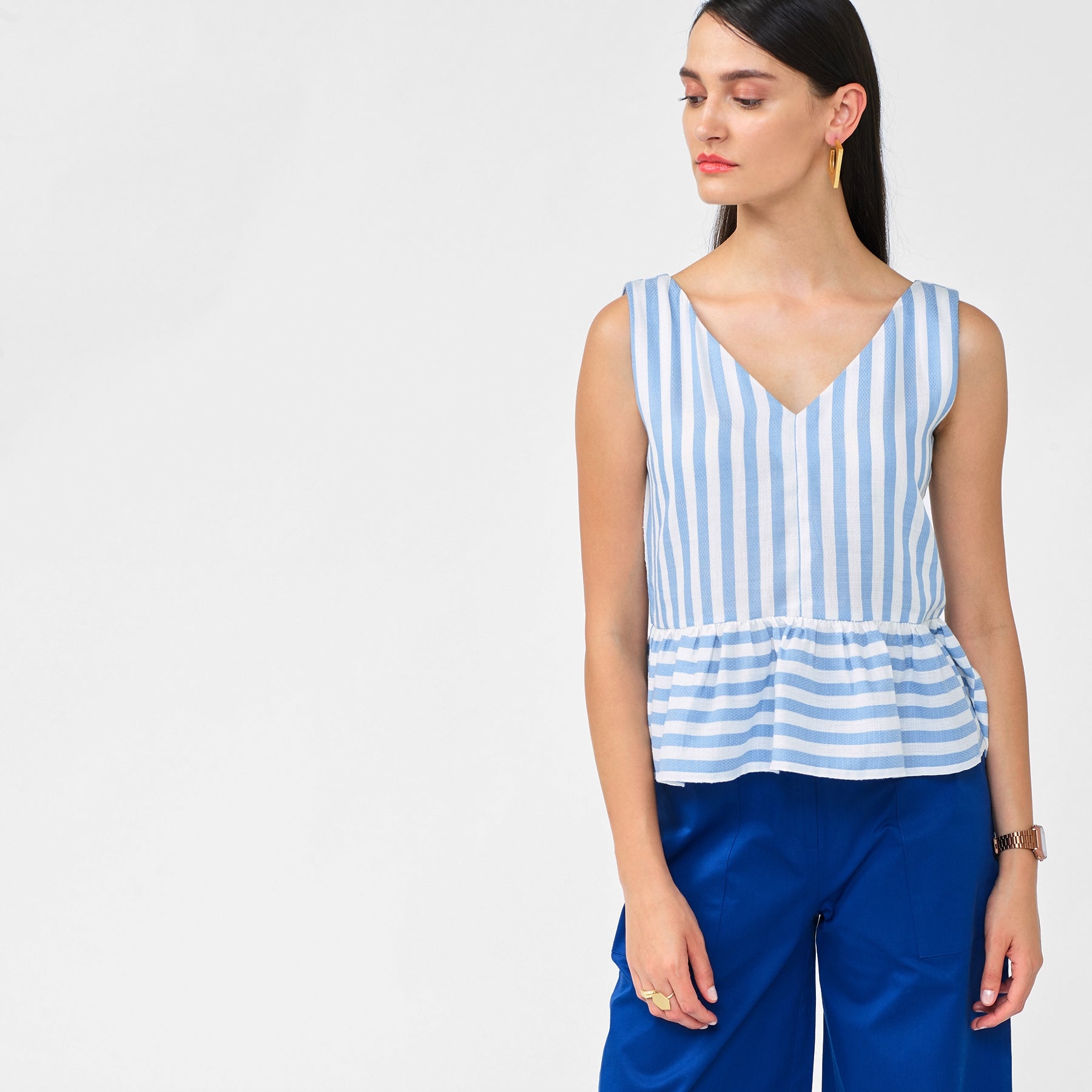 Ocean Striped Sleeveless Peplum Top