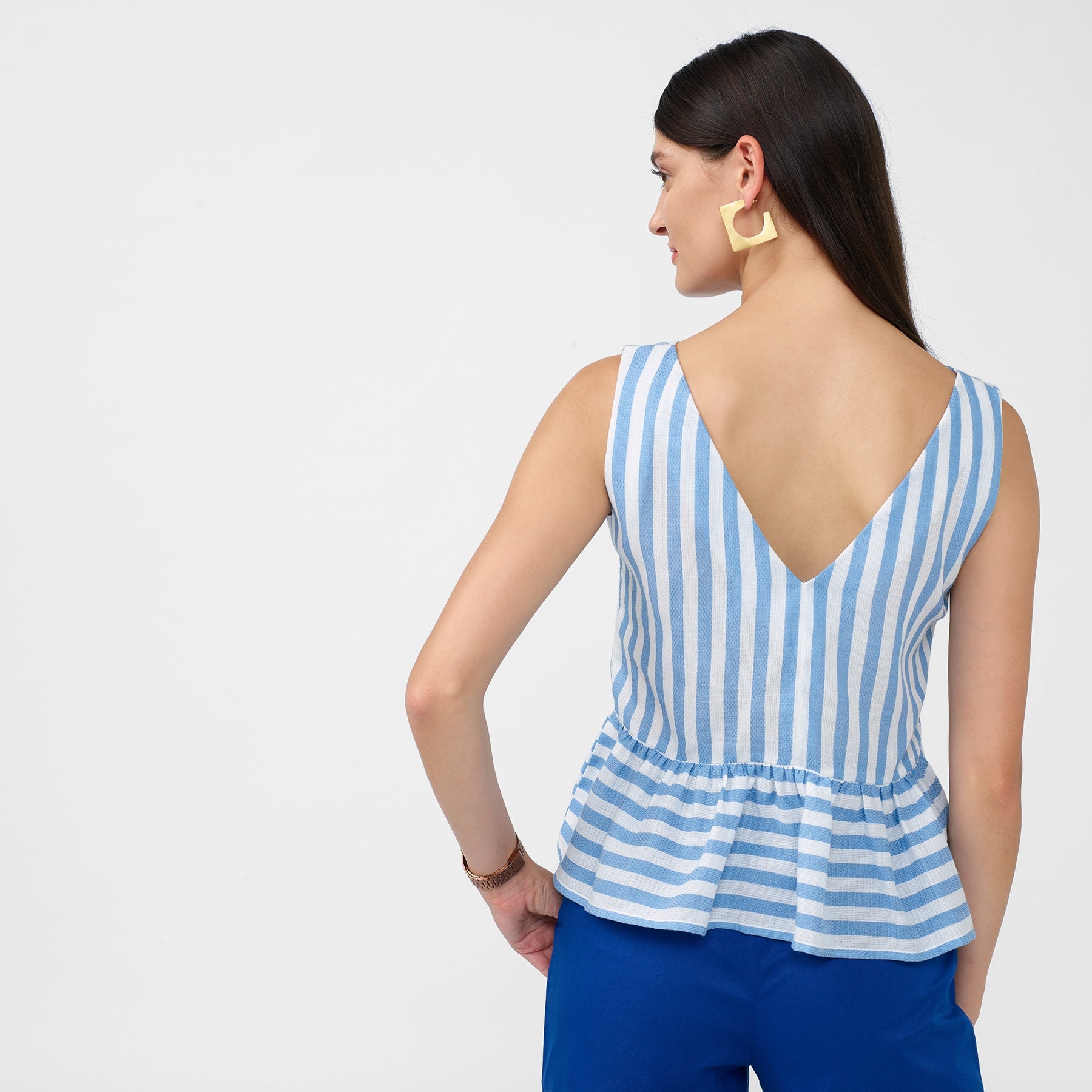 Ocean Striped Sleeveless Peplum Top