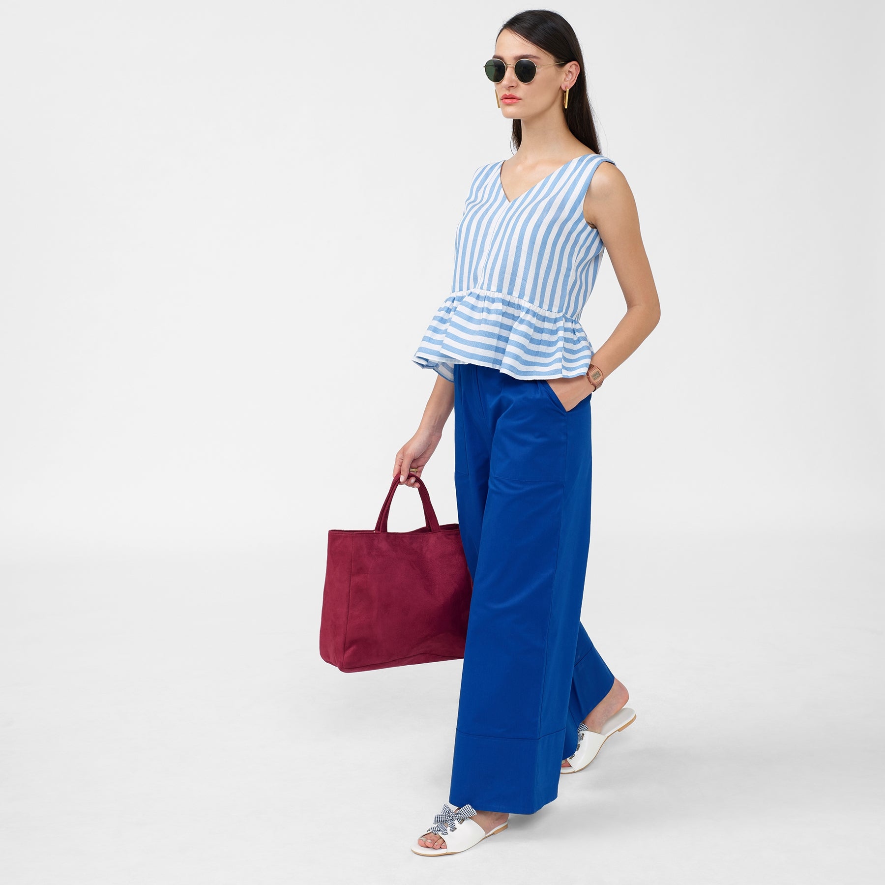 Ocean Striped Sleeveless Peplum Top