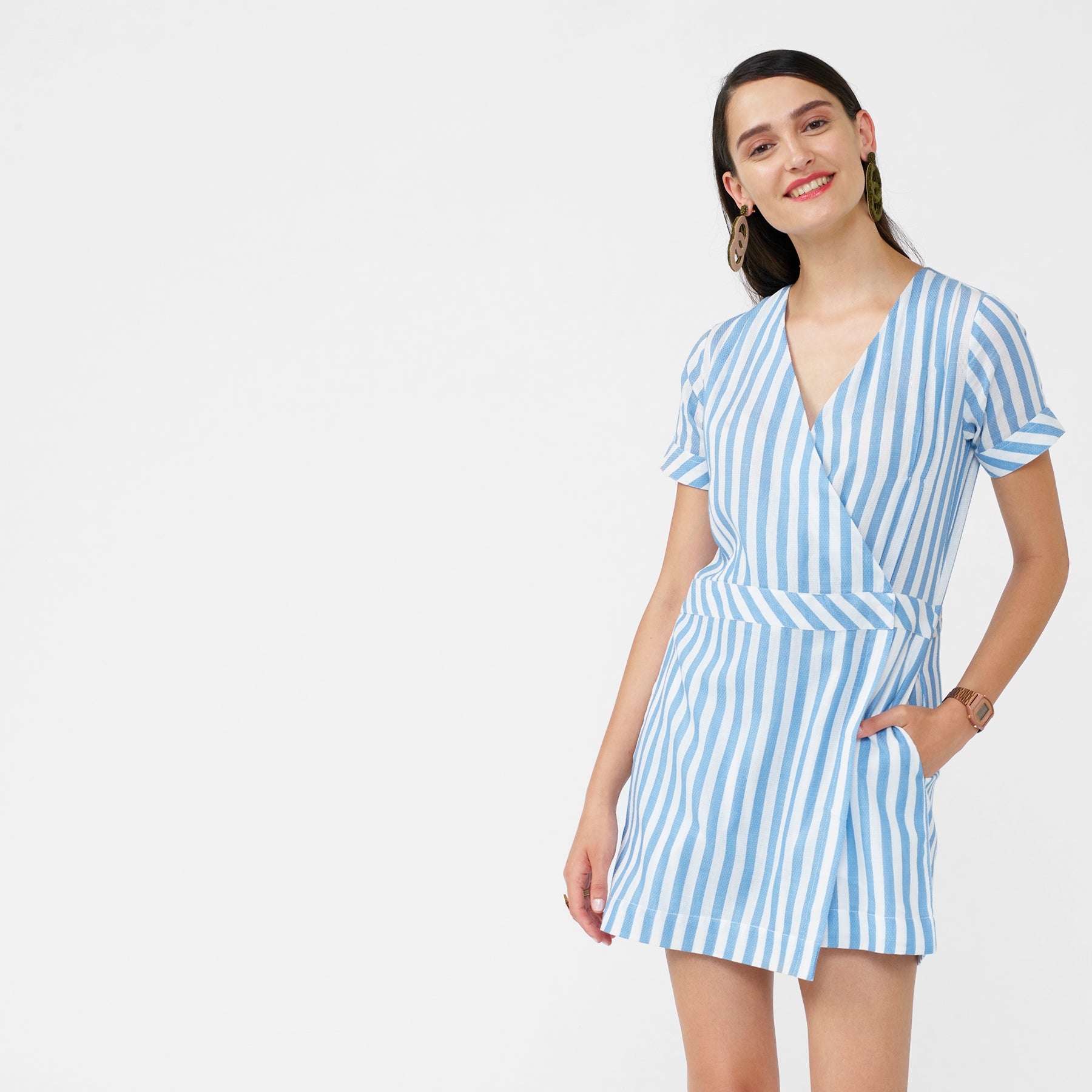 Ocean Striped Overlap Playsuit
