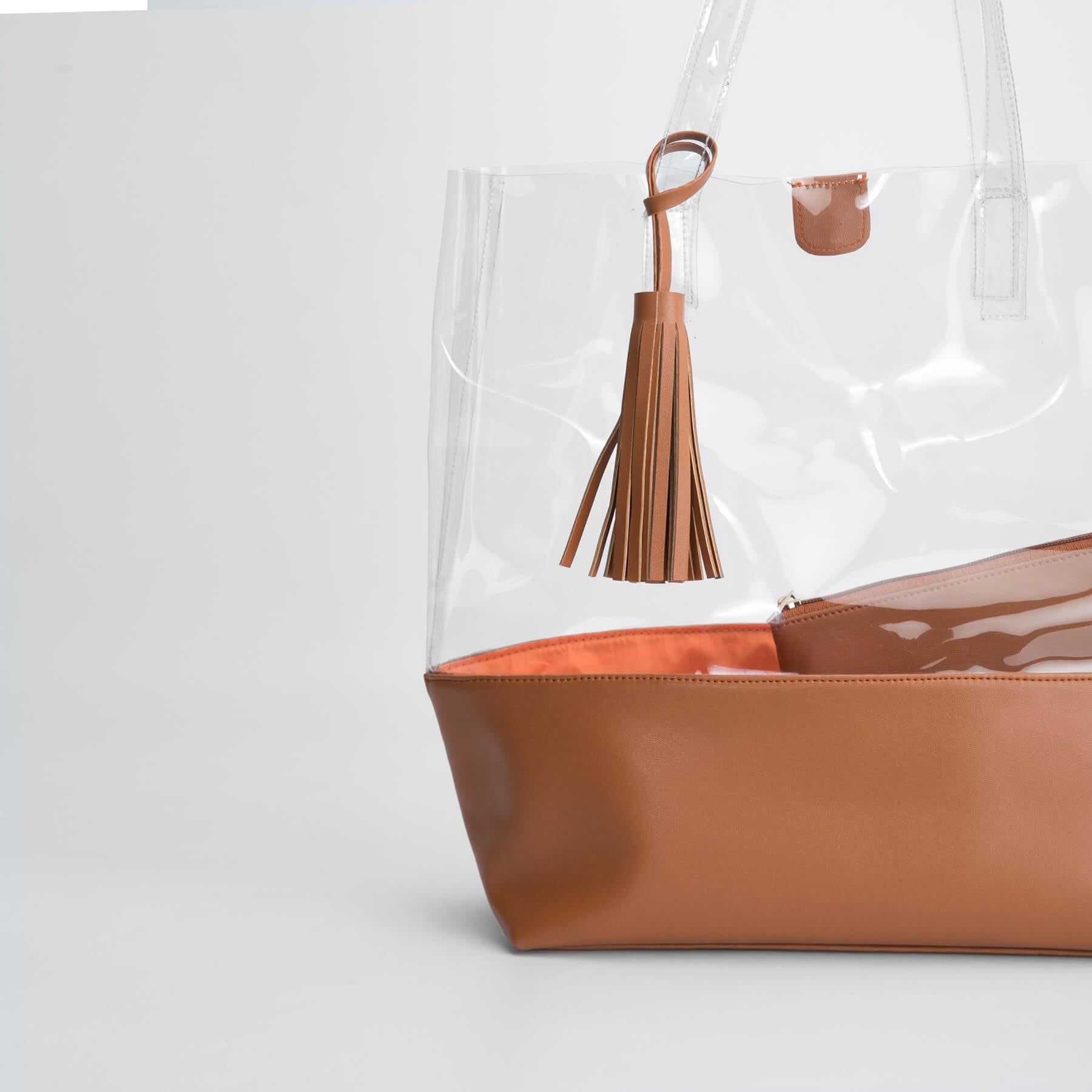 Tan & Vinyl Tassel Beach Tote