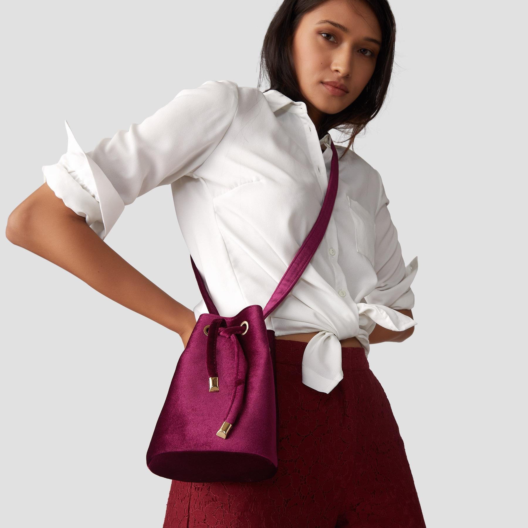Magenta Velvet Bucket Bag