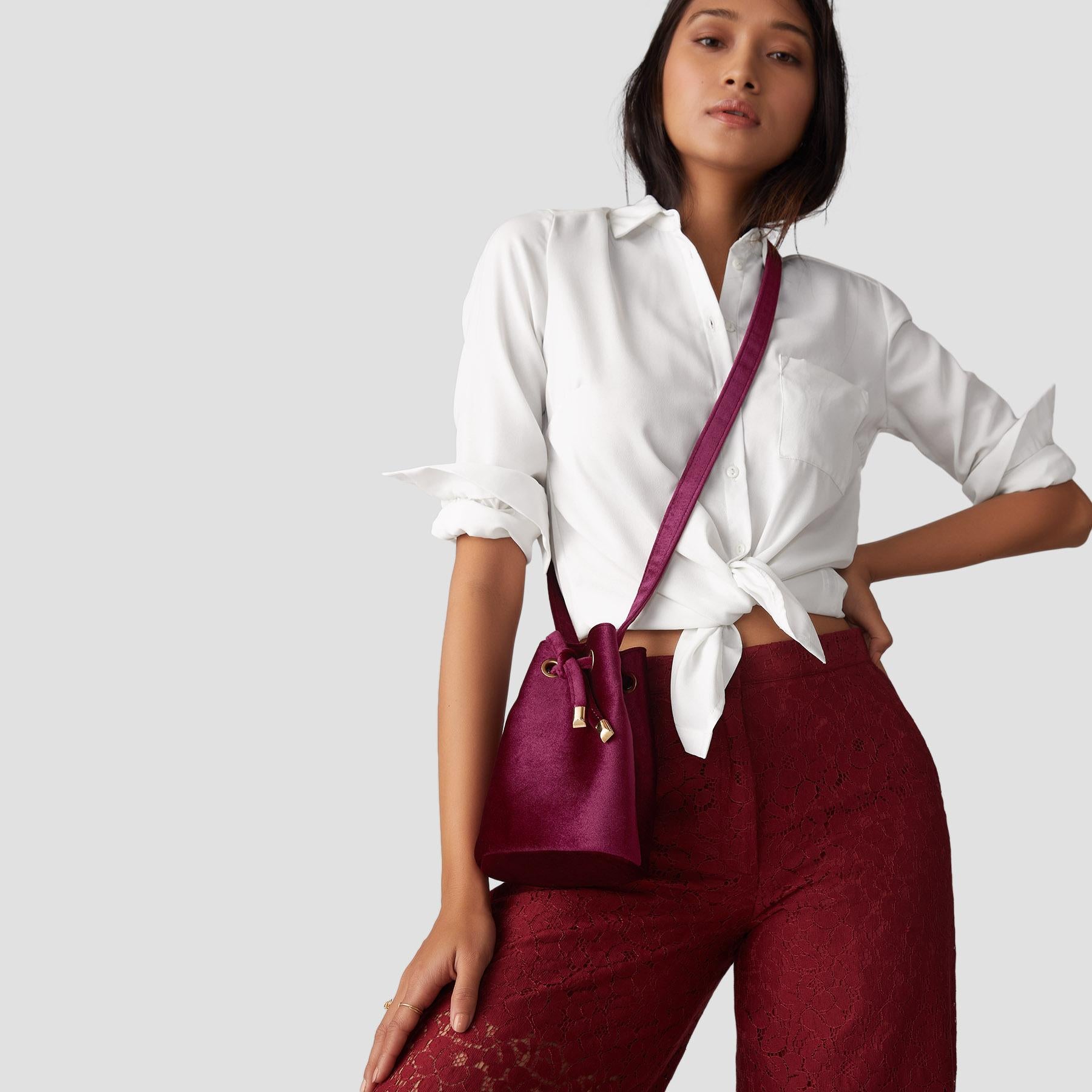 Magenta Velvet Bucket Bag