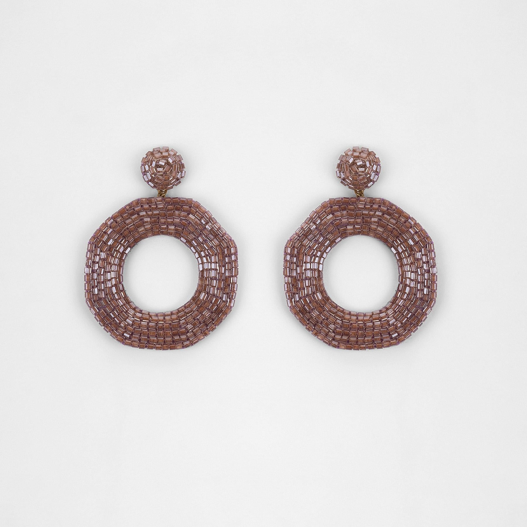 Mauve Beaded Octagon Earrings