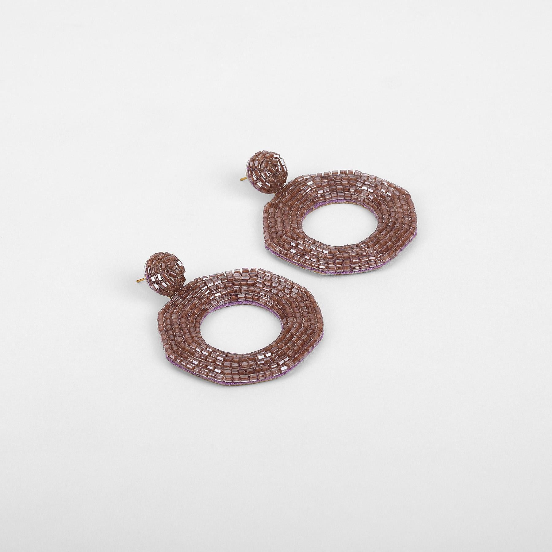Mauve Beaded Octagon Earrings