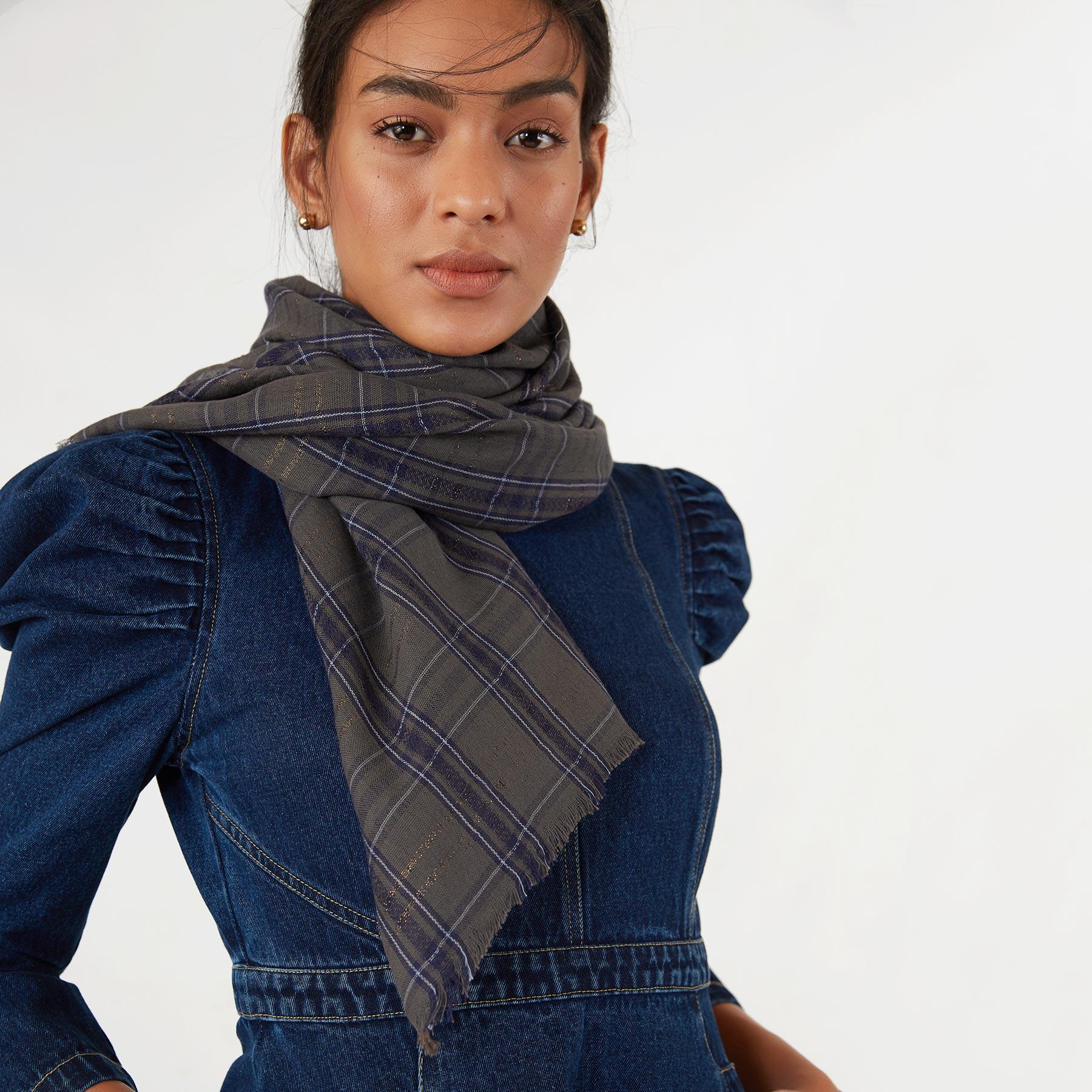 Mocha Checkered Shimmer Scarf
