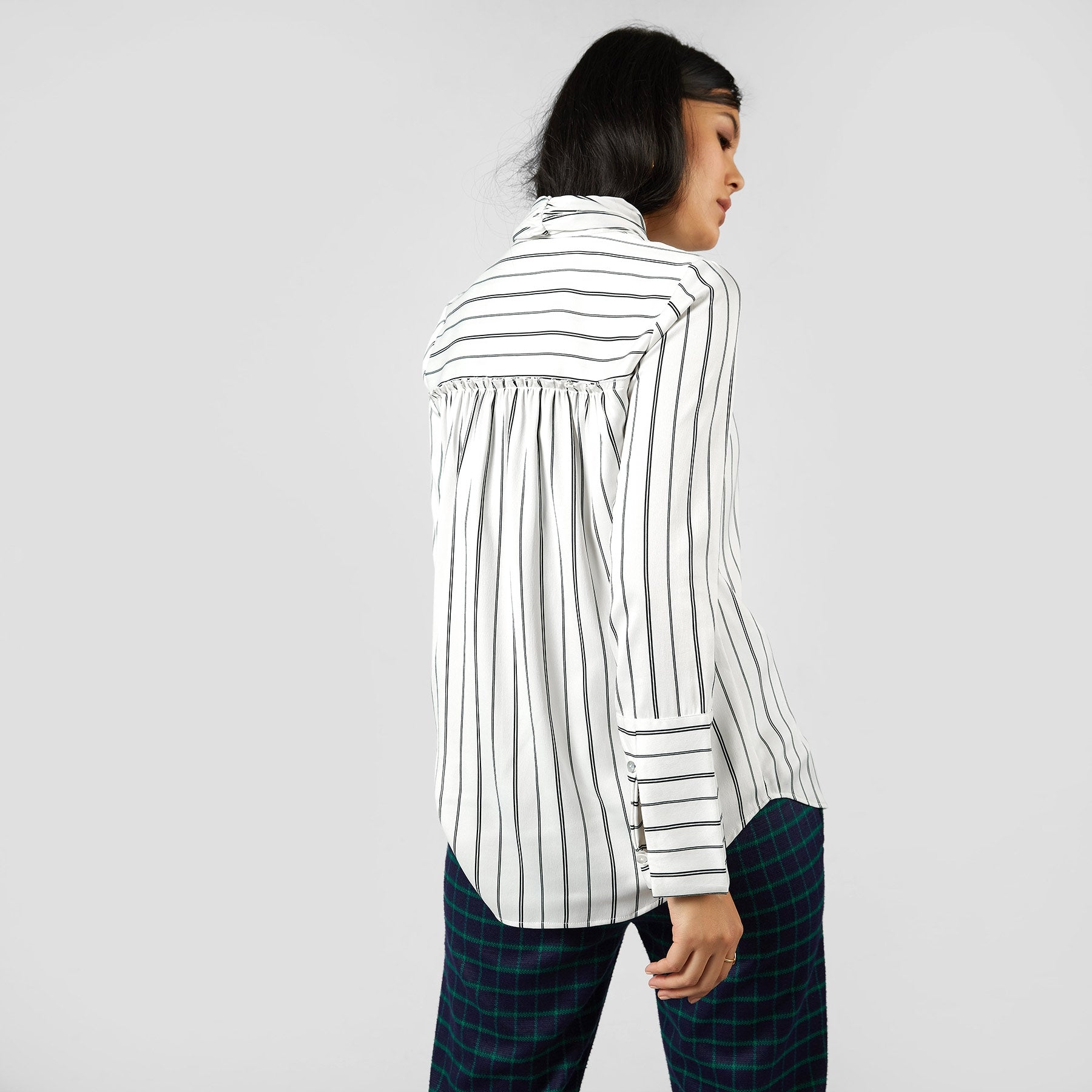 Monochrome Striped Pussy Bow Shirt