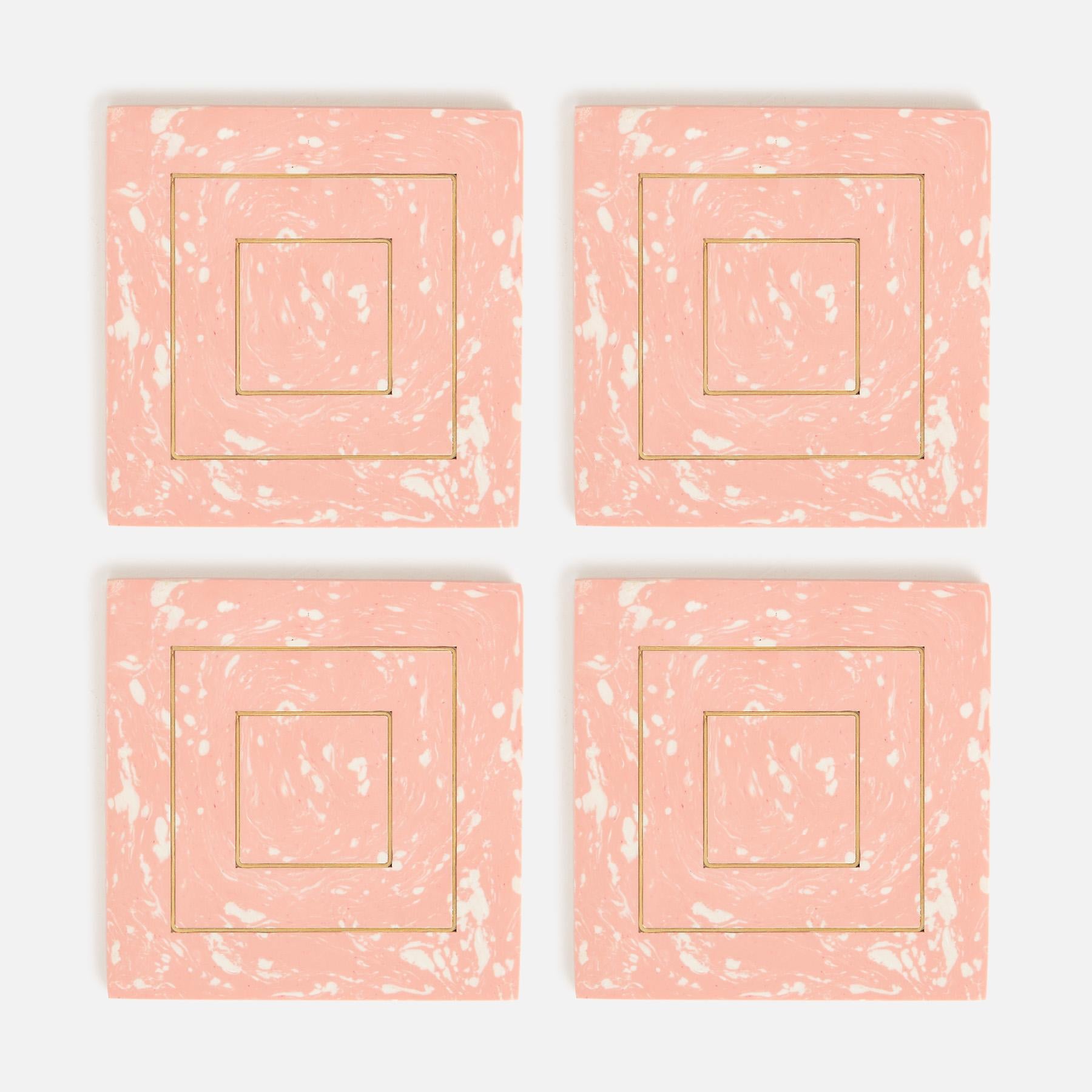 Peach Marble & Brass Square Coasters
