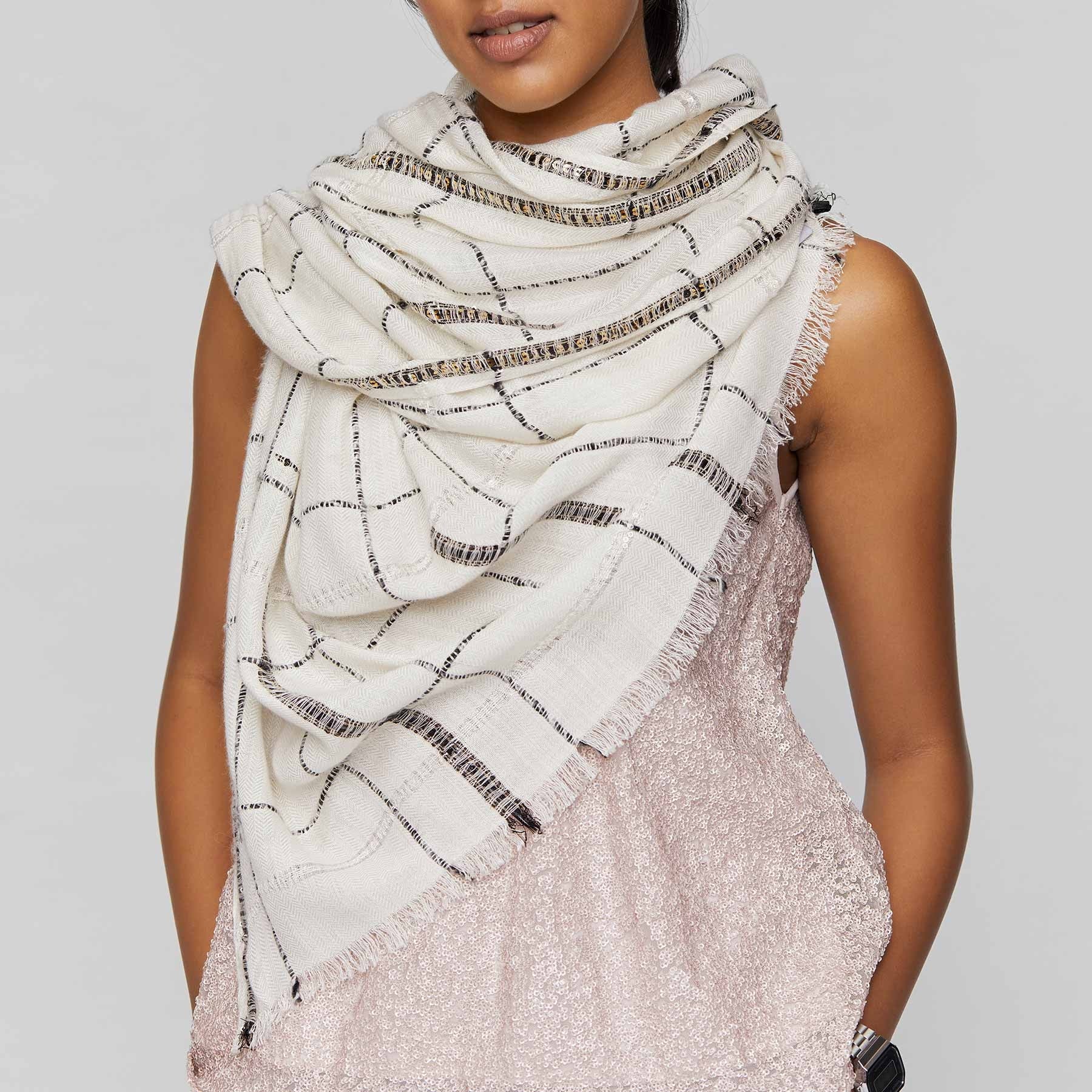 Monochrome Grid Sequinned Scarf