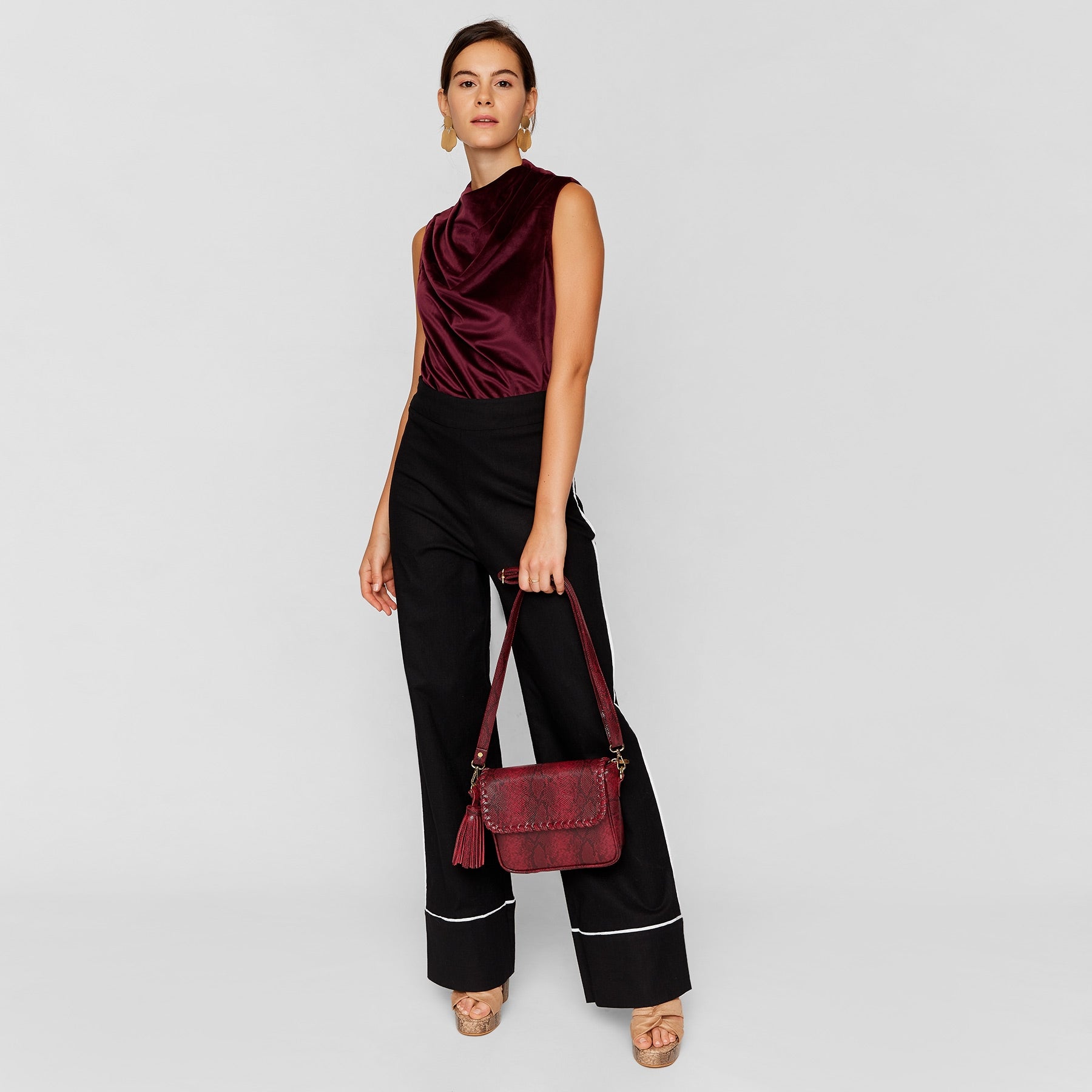 Crimson Textured Tassel Sling