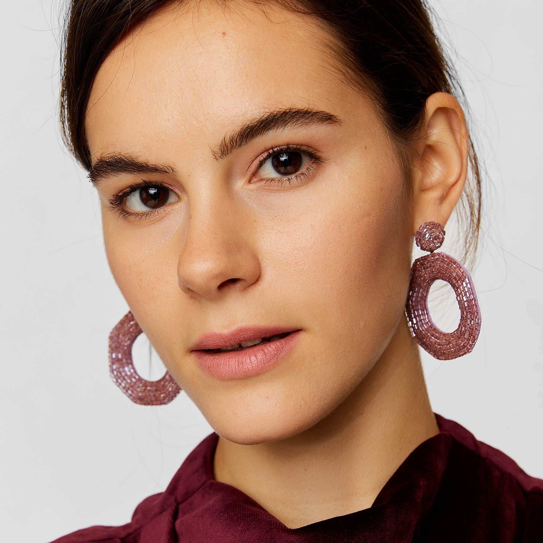 Mauve Beaded Octagon Earrings