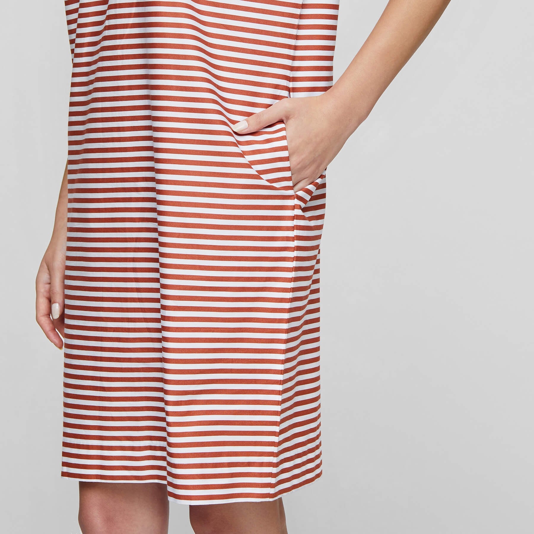 Rust Striped Back Button Shift Dress