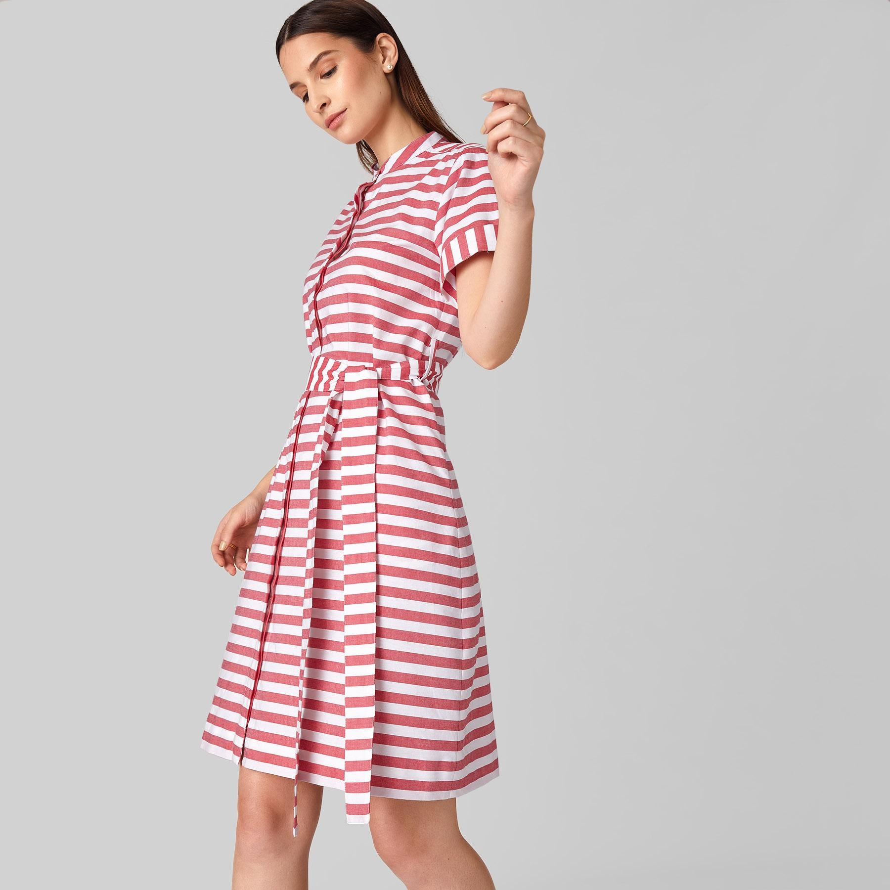 Scarlet Striped Tie Shirt Dress