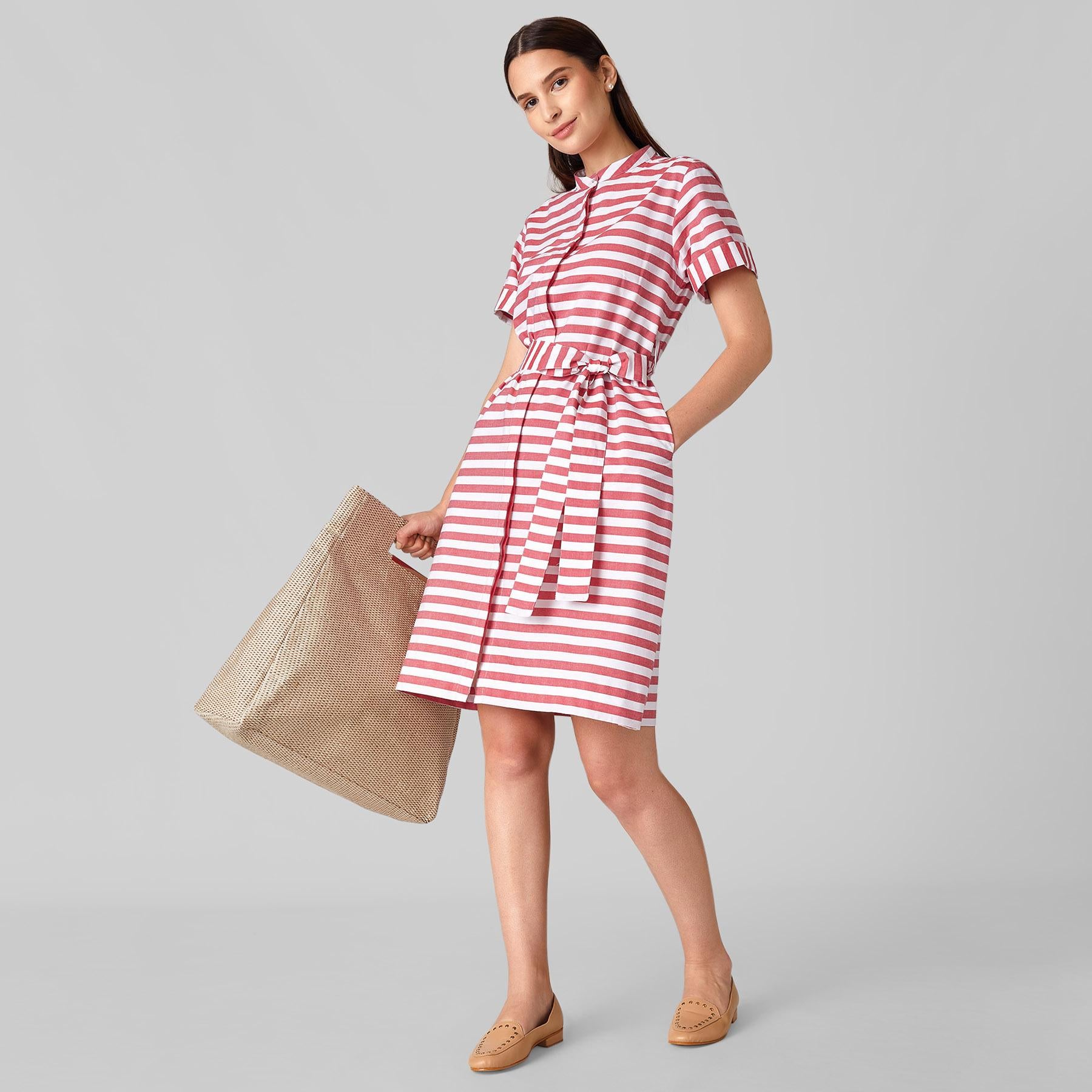 Scarlet Striped Tie Shirt Dress