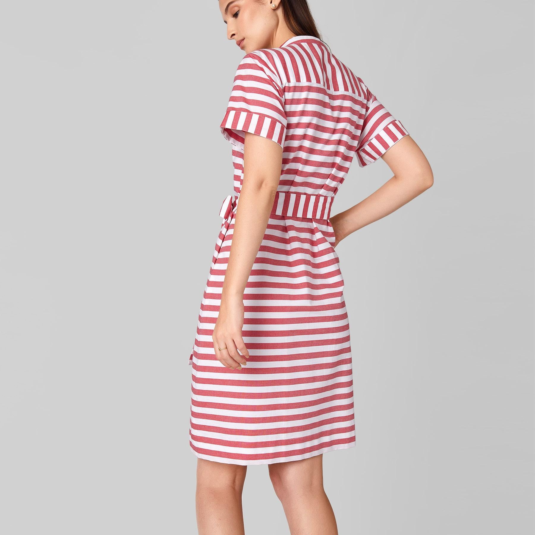 Scarlet Striped Tie Shirt Dress
