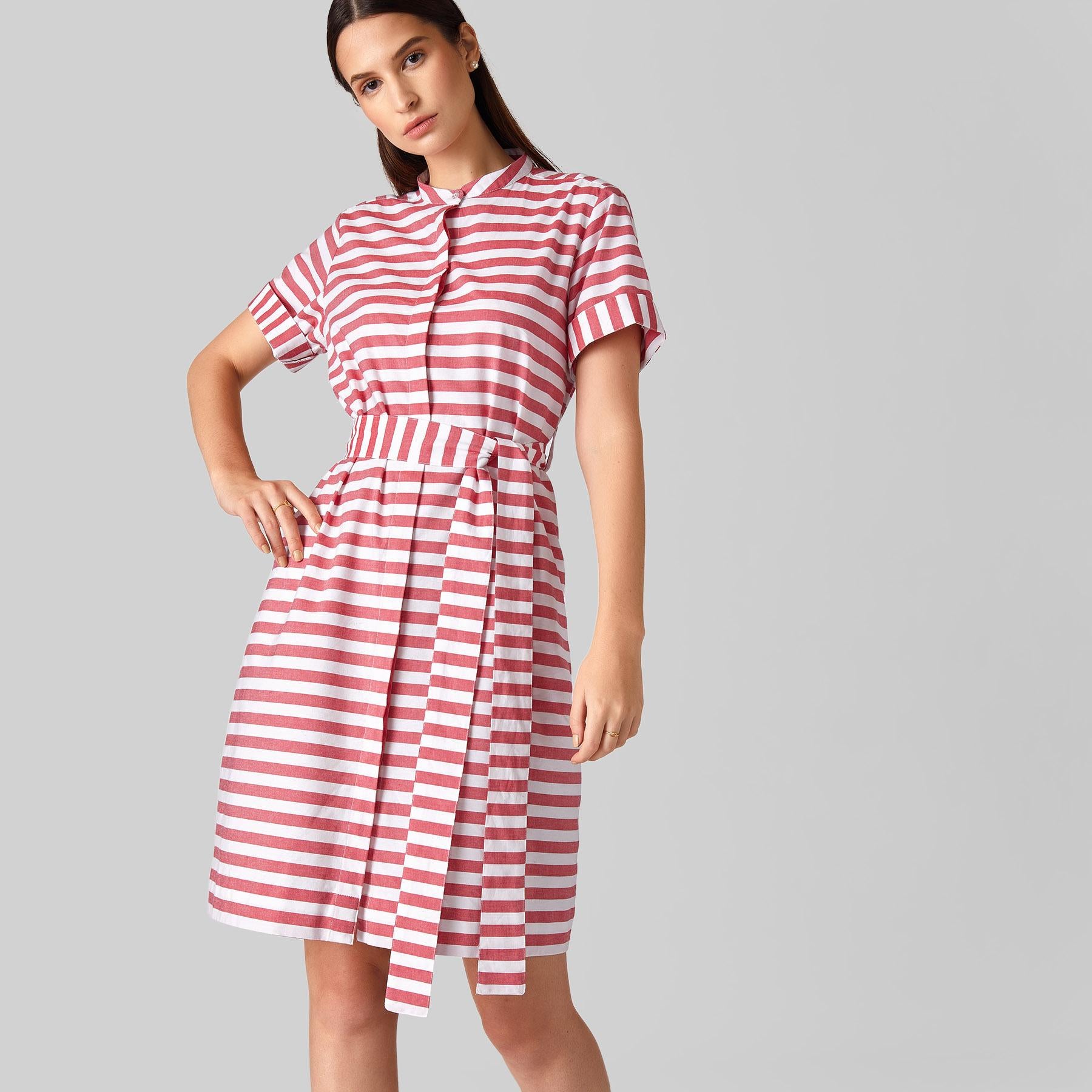 Scarlet Striped Tie Shirt Dress