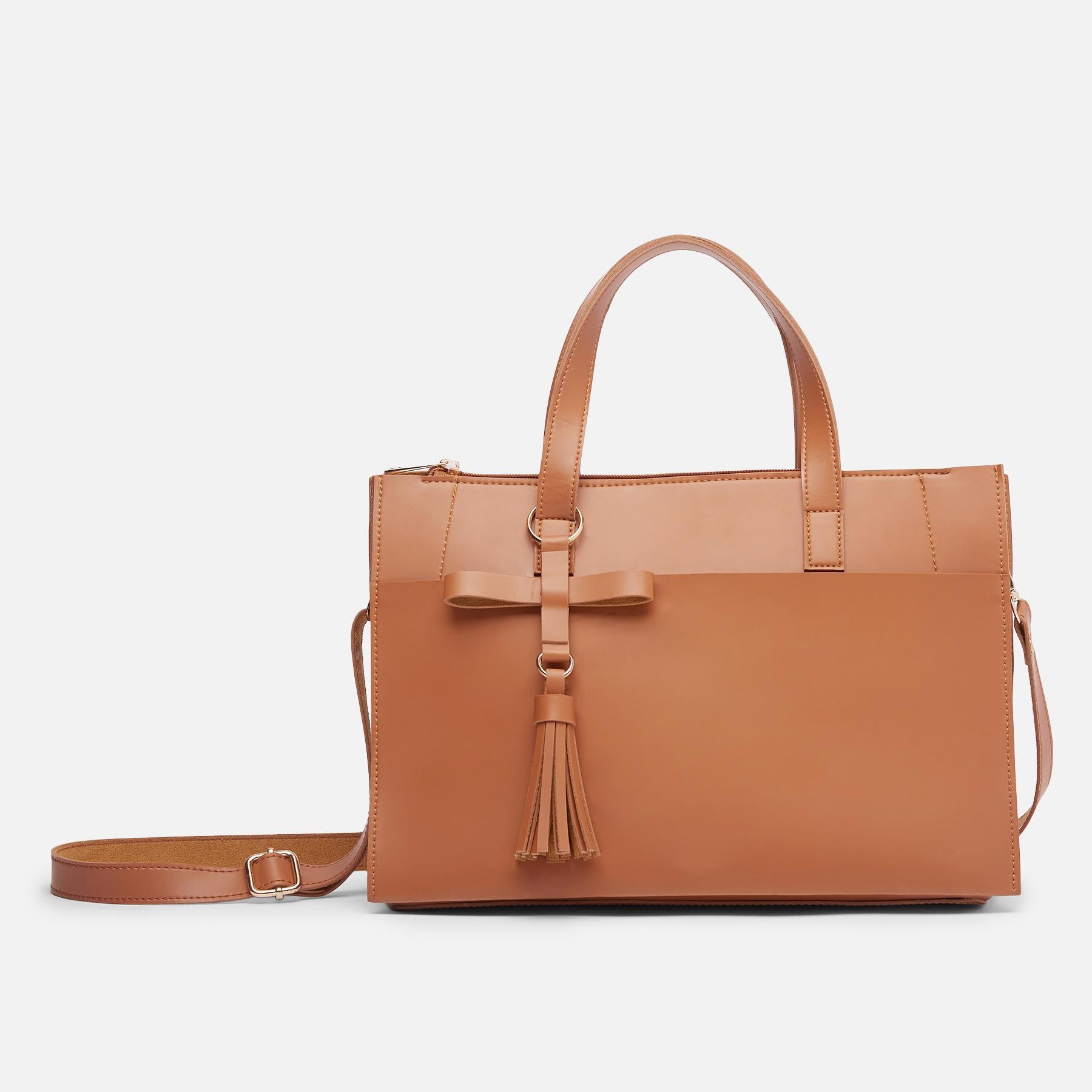 Tan Tassel Work Tote