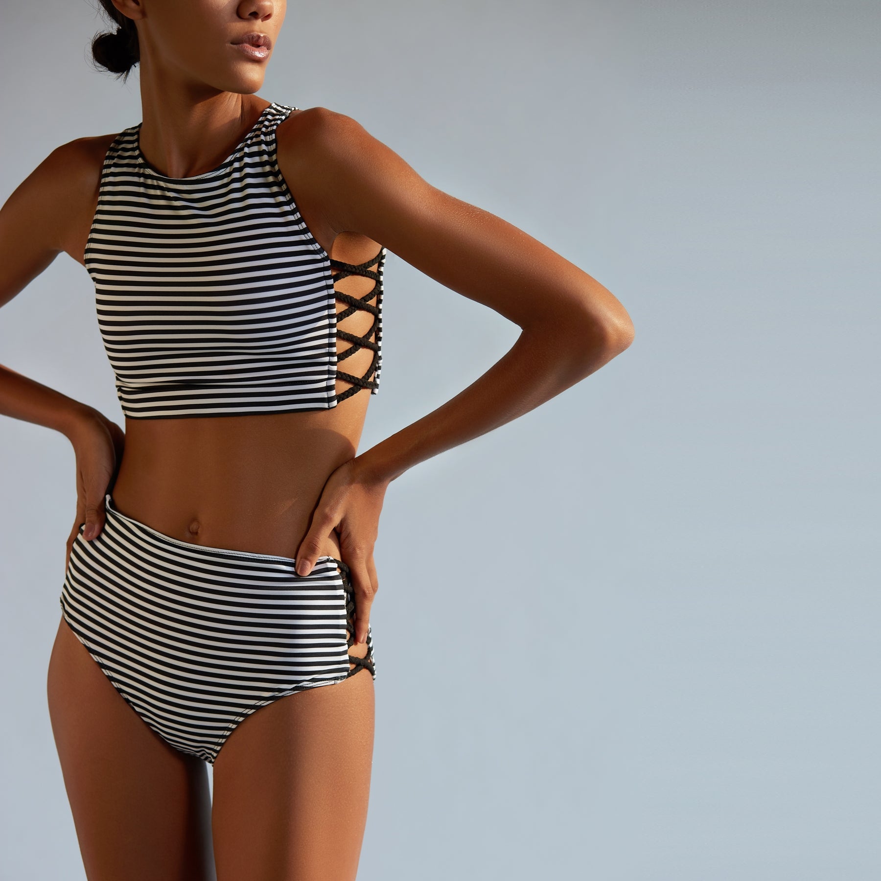 Monochrome Striped Braided Bikini Set