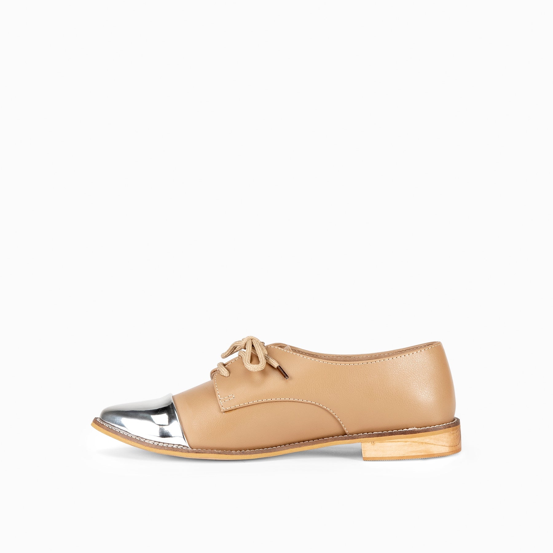Beige & Silver Pointed Brogues